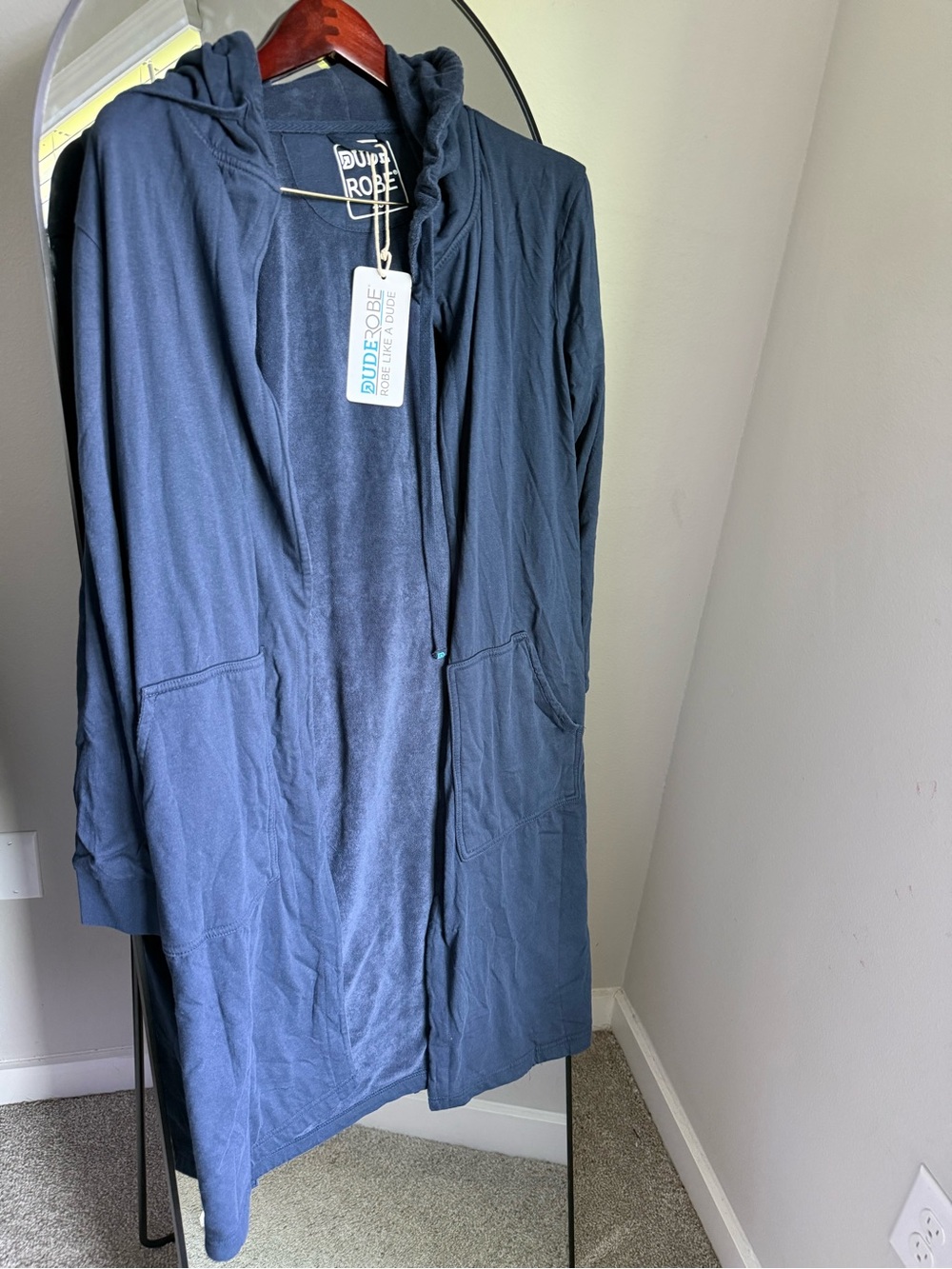 Dude Robe Lightweight Hooded Robe Deep Navy Blue NWT